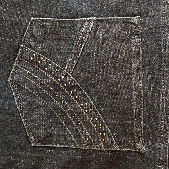Lee Most Comfortable Jean Embellished Pockets Dark Wash Flare Leg 90s Style - Picture 8 of 12